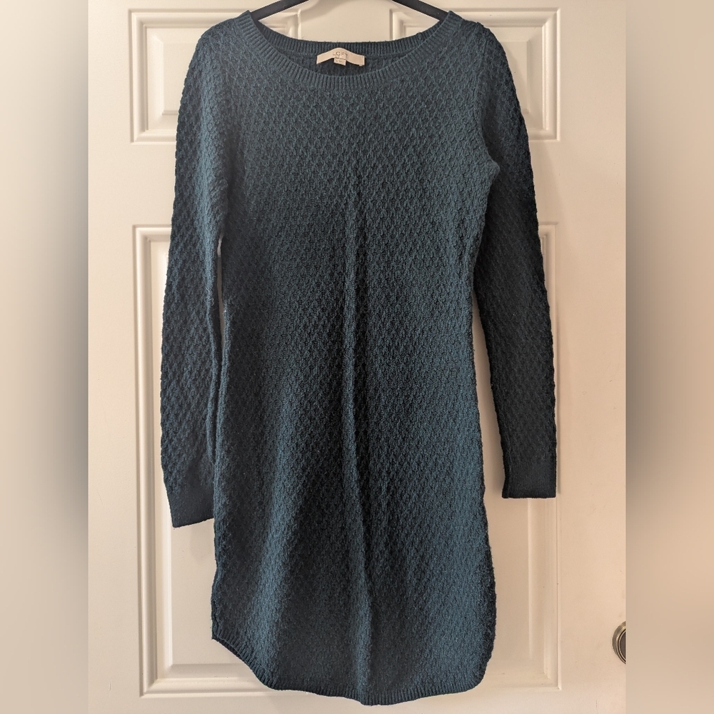 Loft Women's Cable Knit Sweater Dress, Dark Green, Size Small - Picture 1 of 7